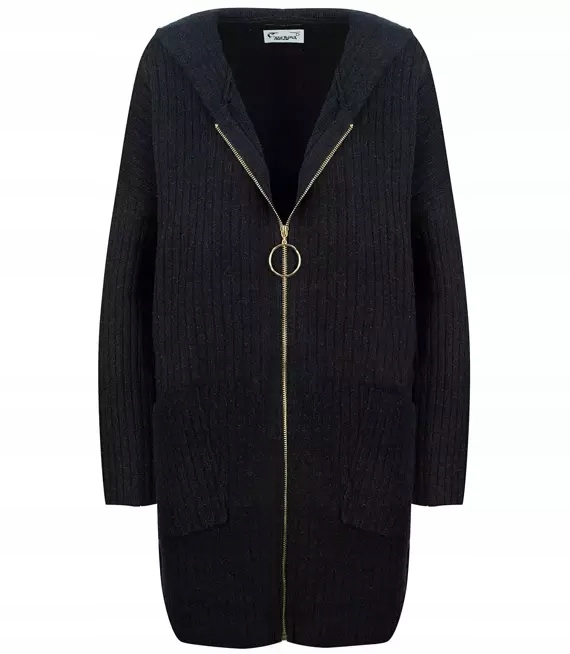 

Długi zapinany na suwak prążkowany kardigan S/m