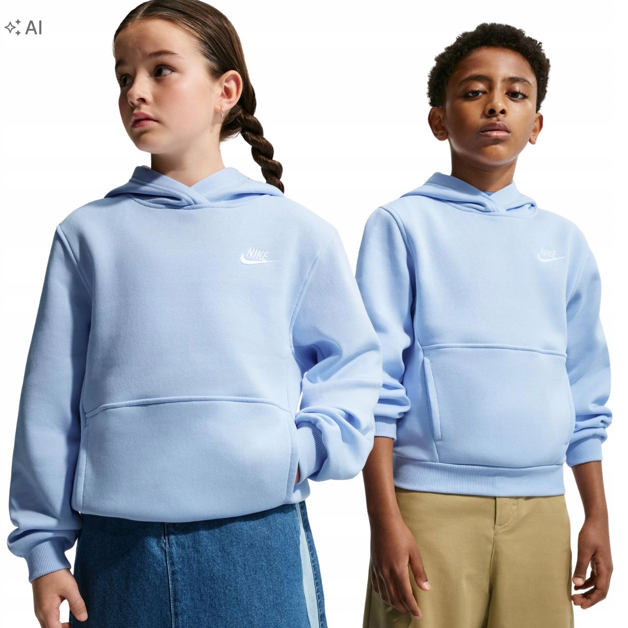 Bluza Dziecięca Nike Sportswear Club Kapturem Bawełniana Dresowa Błękitna M