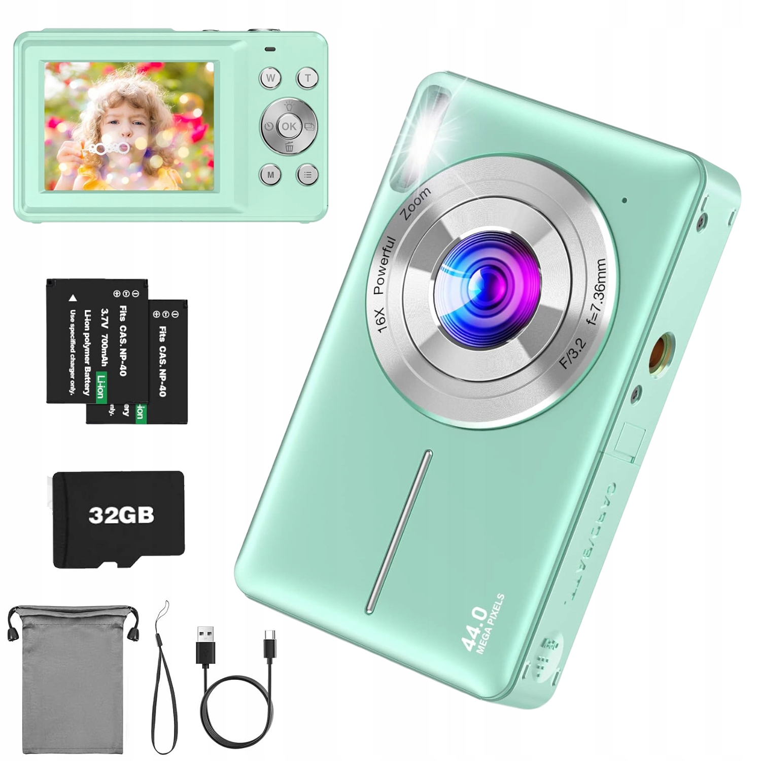 Digitální Fotoaparát 10850P 44MP S Automatickým Ostřením 16X Zoom 2,4" Displej Zelený
