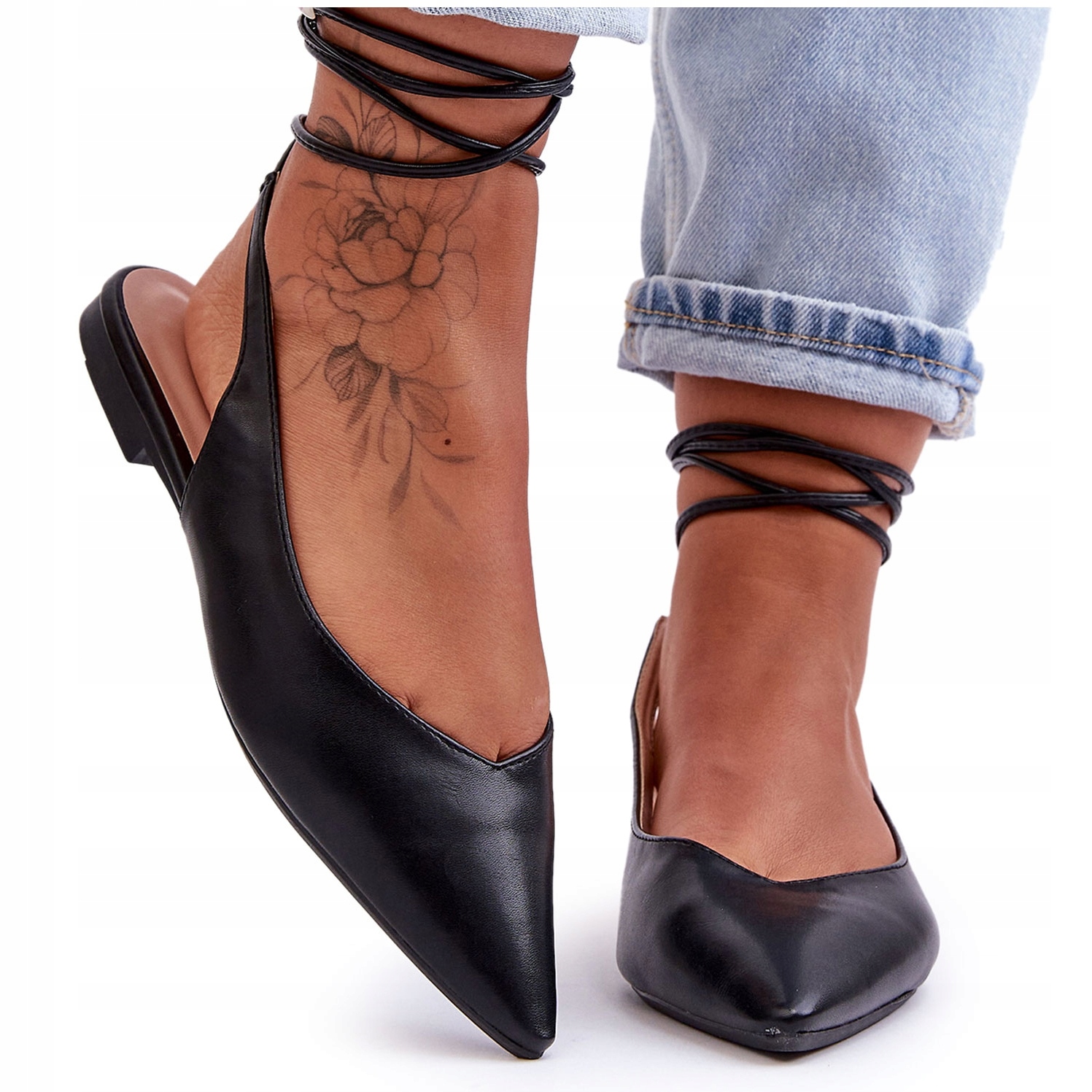 Czarne Skóra ekologiczna Buty Baleriny PG1 r.36