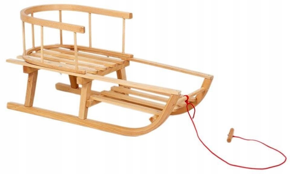 sanki drewniane POLSKIE głębokie oparcie sznurek uchwyt podnóżek M Wyposażenie Oparcie Podnóżki