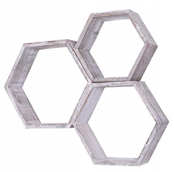 ZESTAW 3 SZT RUSTYKALNA PÓŁKA SZEŚCIOKĄTNA ŚCIENNA Kod producenta B/D