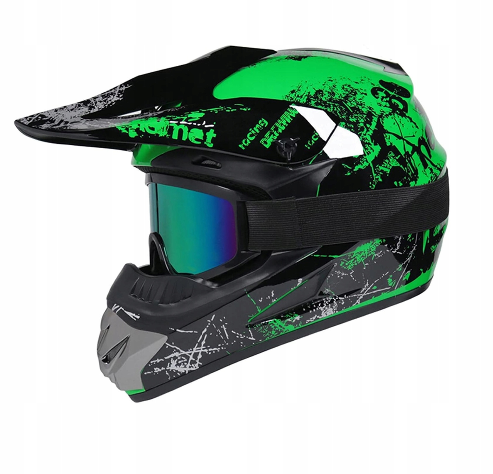 Detská Motocyklová Prilba M 57-58 cm Cross okuliare rukavice zelená