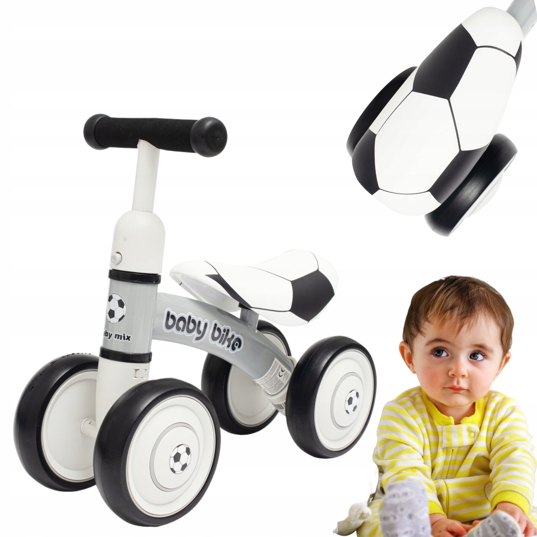 Rowerek Biegowy Baby MIX Baby Bike Czarno-biały Piłka Nożna