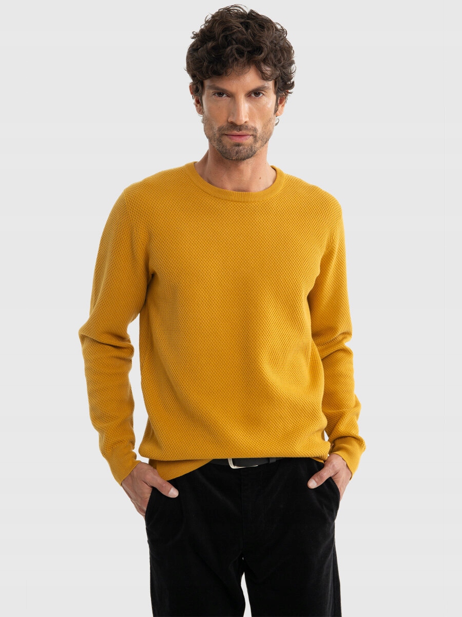 Big Star Pánský Bavlněný Svetr Klasický Žlutý Reyli 202 XL
