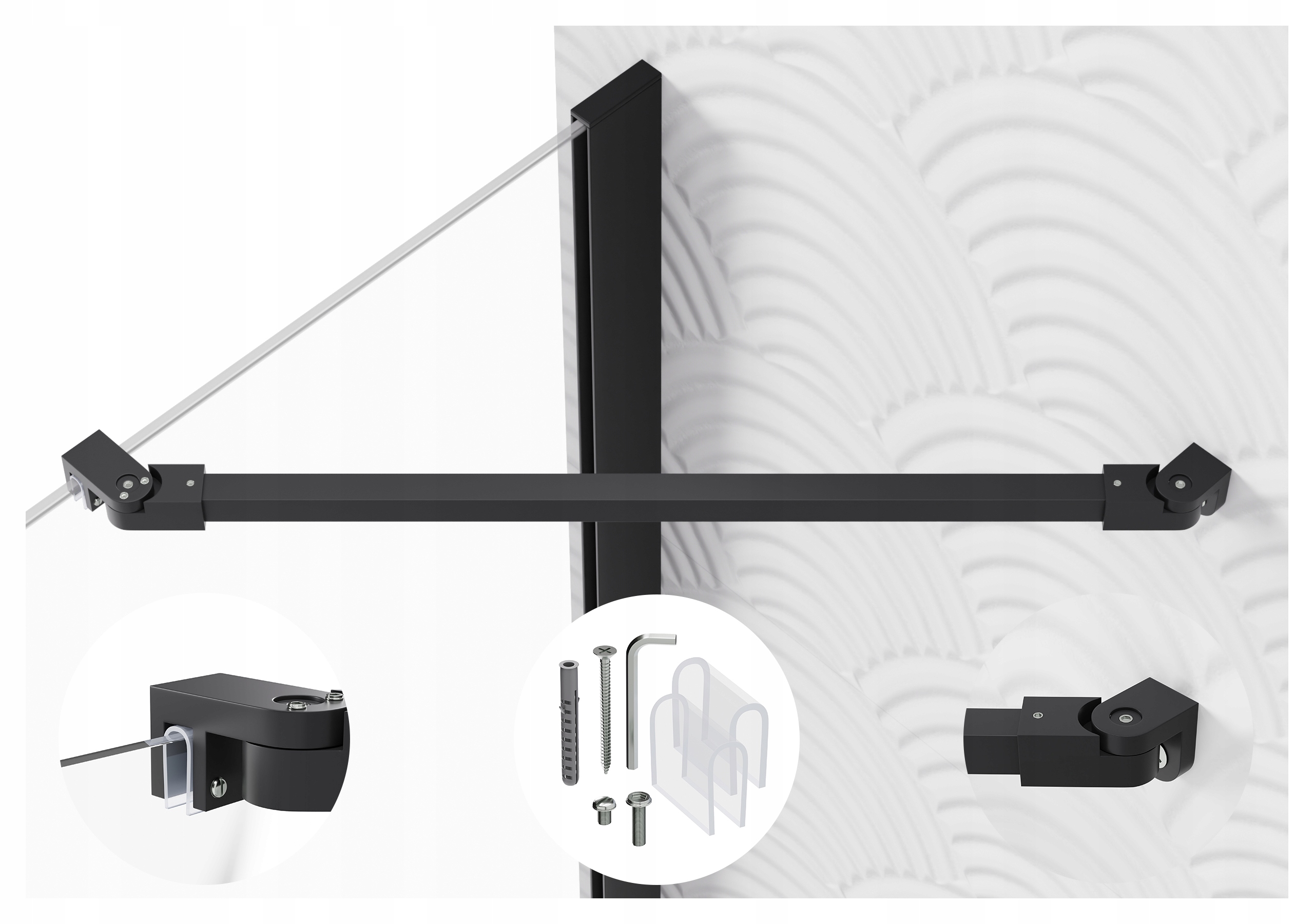 Držák Do Kabiny Stabilizující Úhlový Černý 30-120 CM Sklo 6-8 MM Stěna