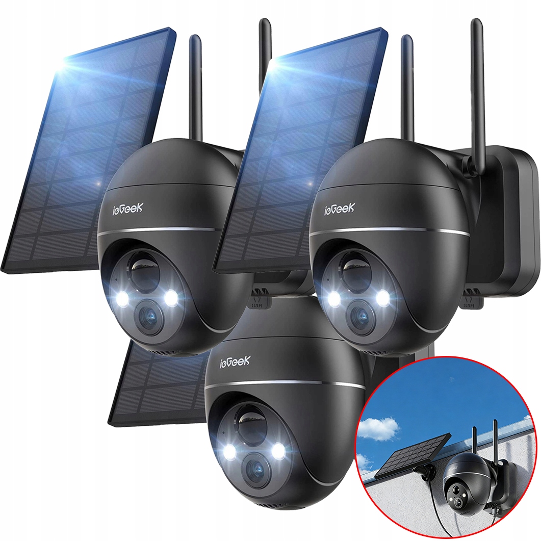 Solární Kamera Wifi Ip Venkovní Monitoring 2K Otočná 9000MAH Černá X 3