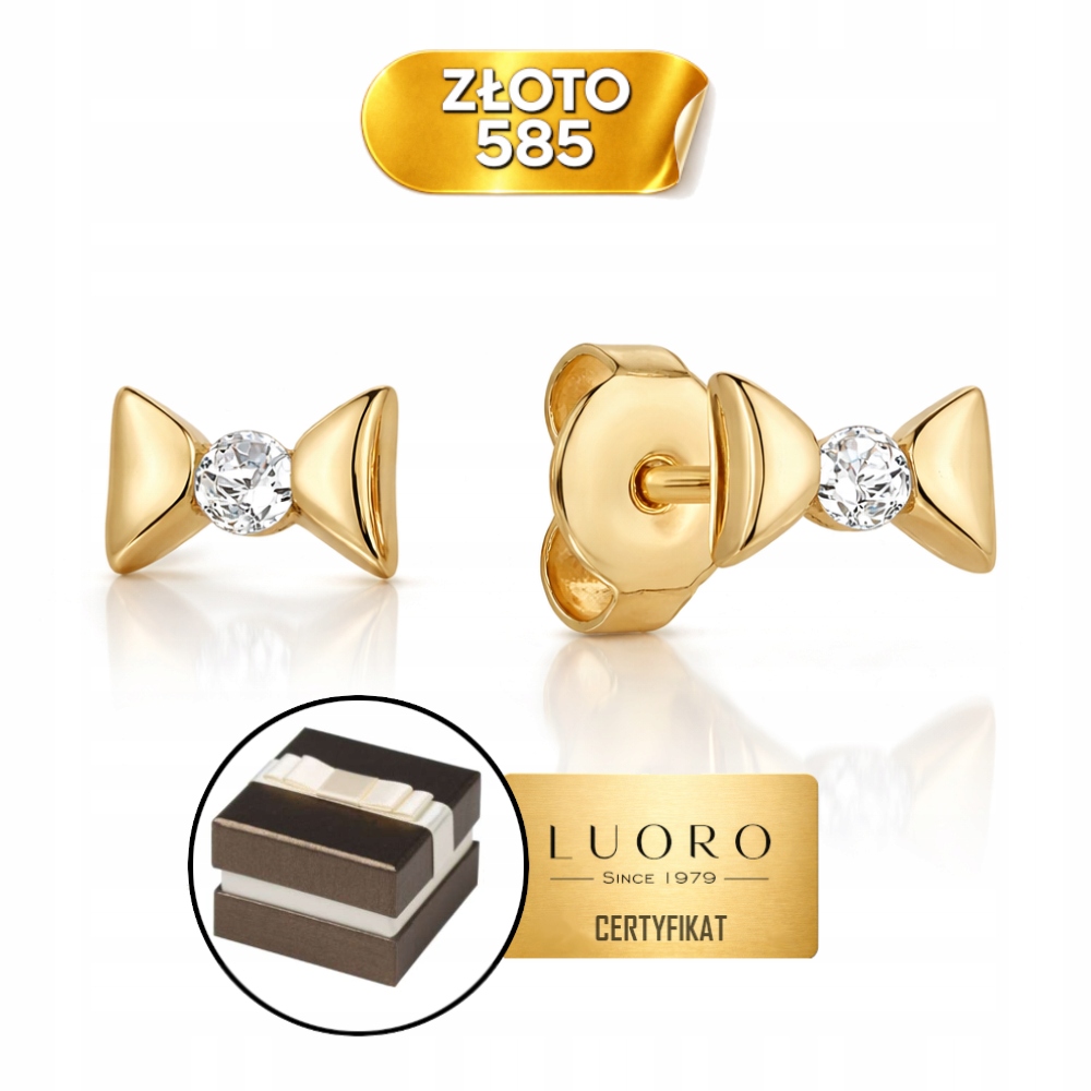 Náušnice Zlaté 585 14K Mašličky Se Zirkonem Tyčinka 3X5 MM Elegantní