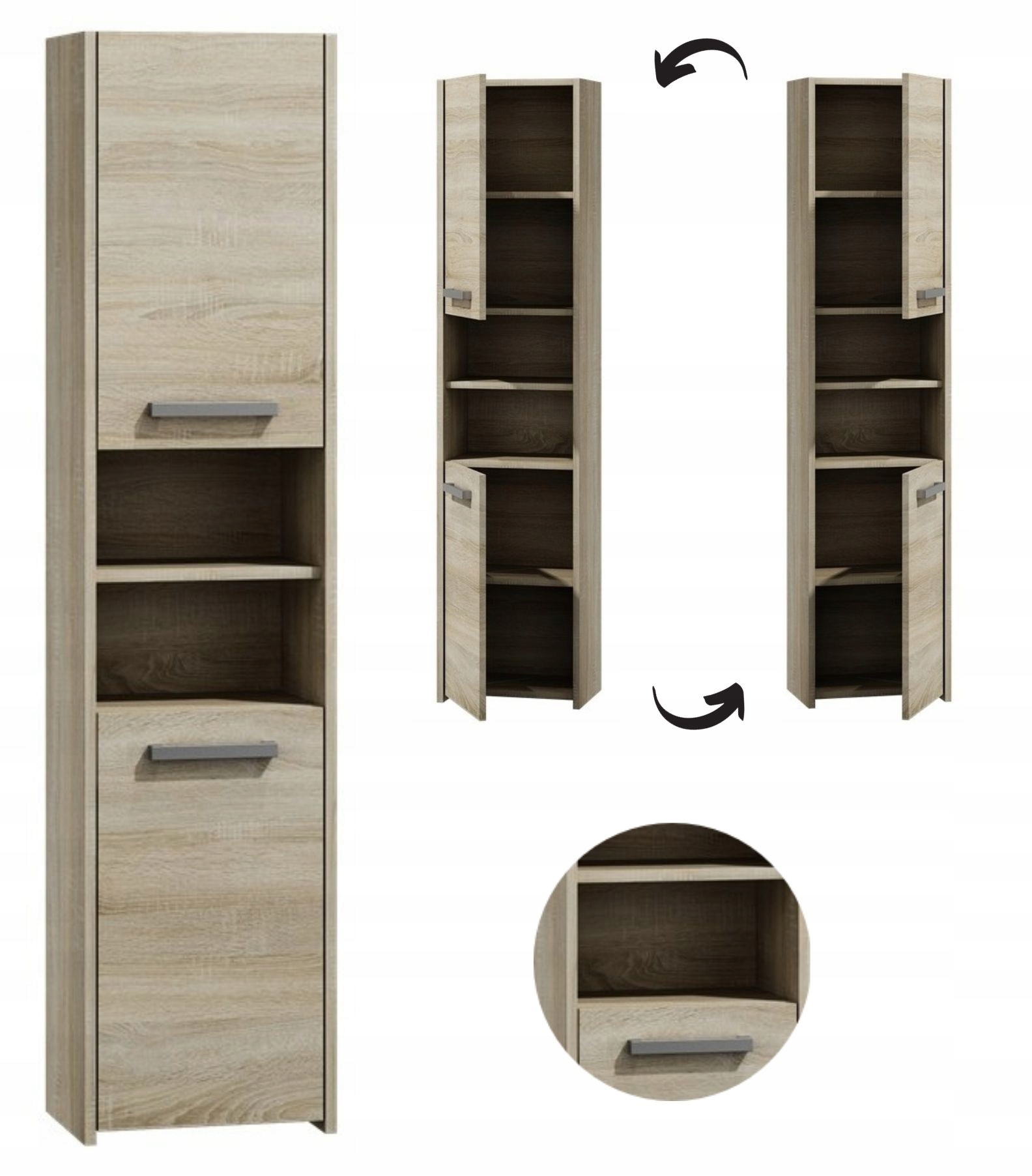 SZAFKA ŁAZIENKOWA SŁUPEK REGAŁ ŁAZIENKOWY PÓŁKI 6 PÓŁEK 40CM! Kolor frontów dąb sonoma