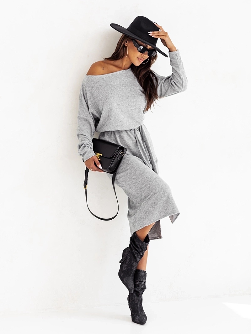 Jednoduché Šaty Pásek 82137 Šedá S/m