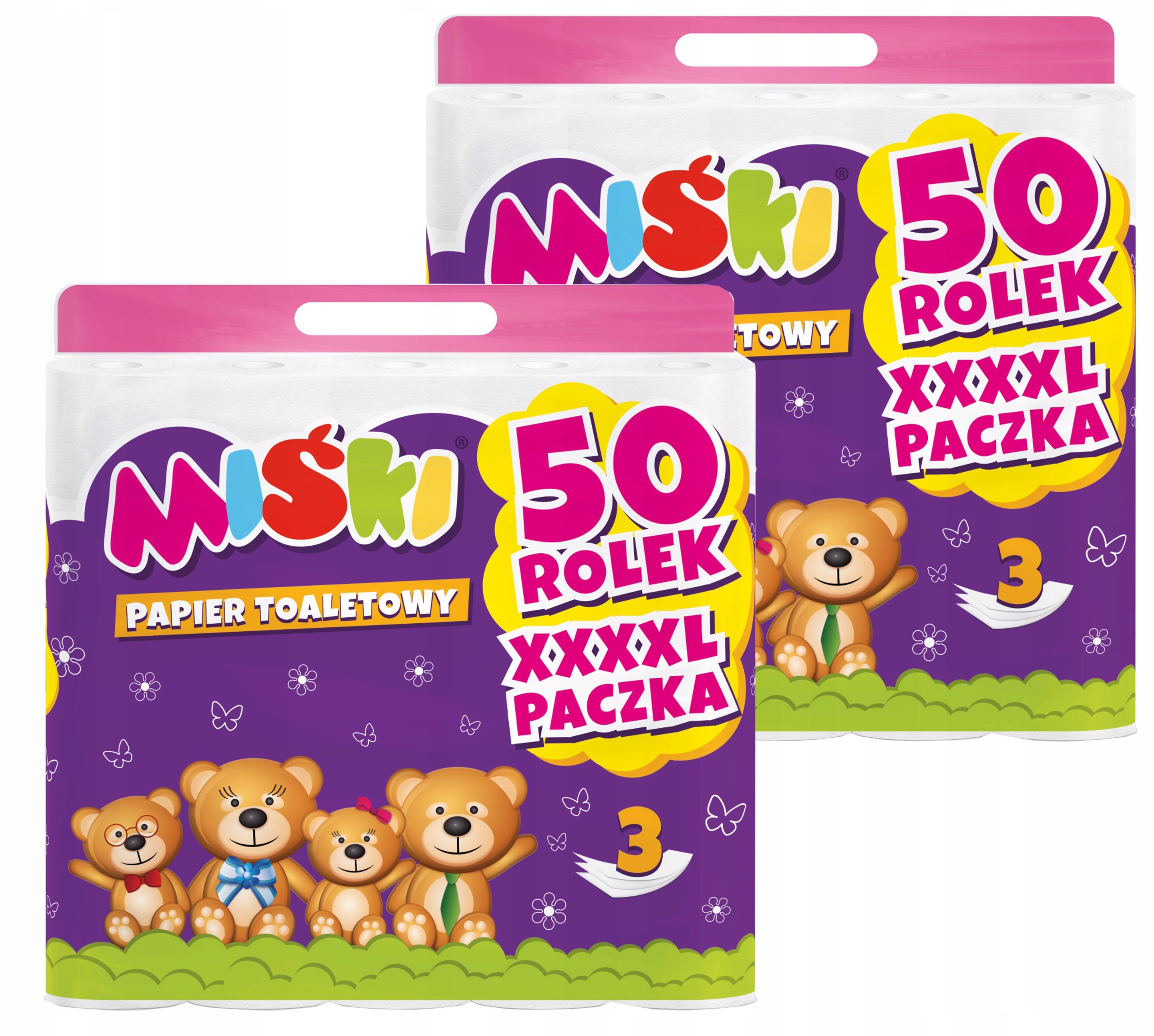 Toaletní Papír Miśki 3 Vrstvy 100% Celulóza XXXXL Sada 100 Rolí