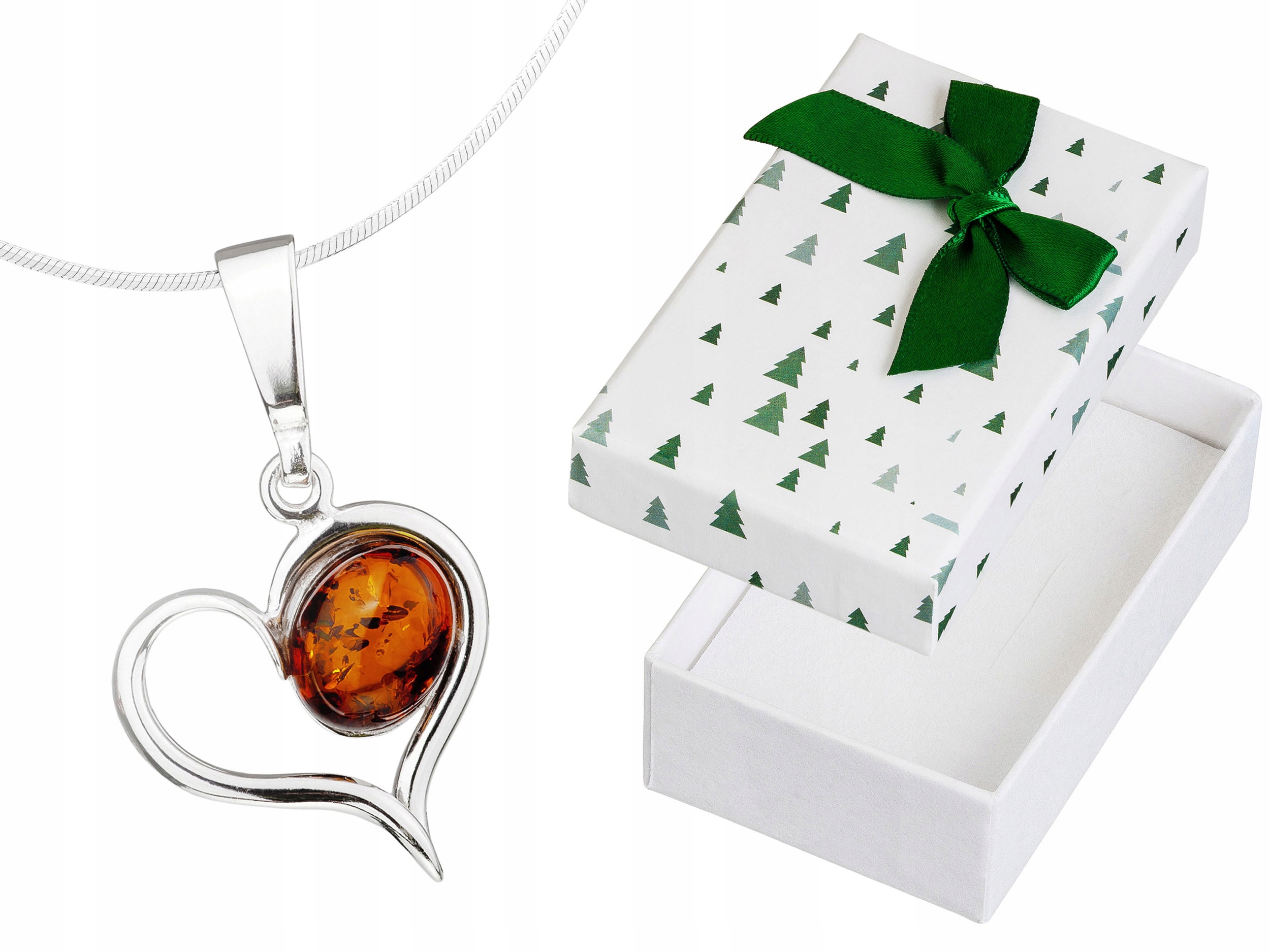 Krátký stříbrný dámský asymetrický náhrdelník Srdce s jantarem Choker 35 cm