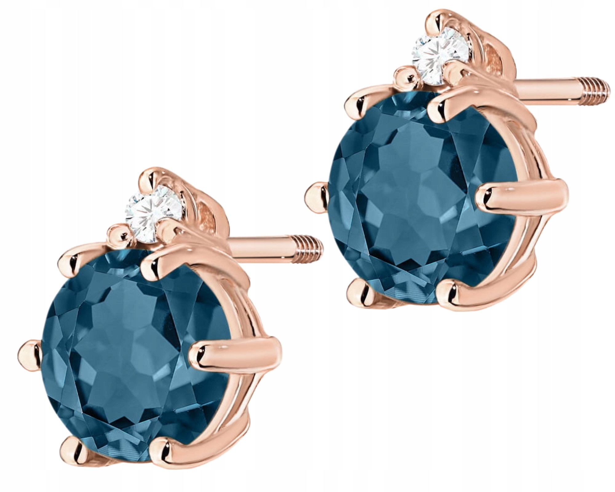 Růžové Zlato Náušnice Topazy London Blue S Šroubovacími Tyčinkami