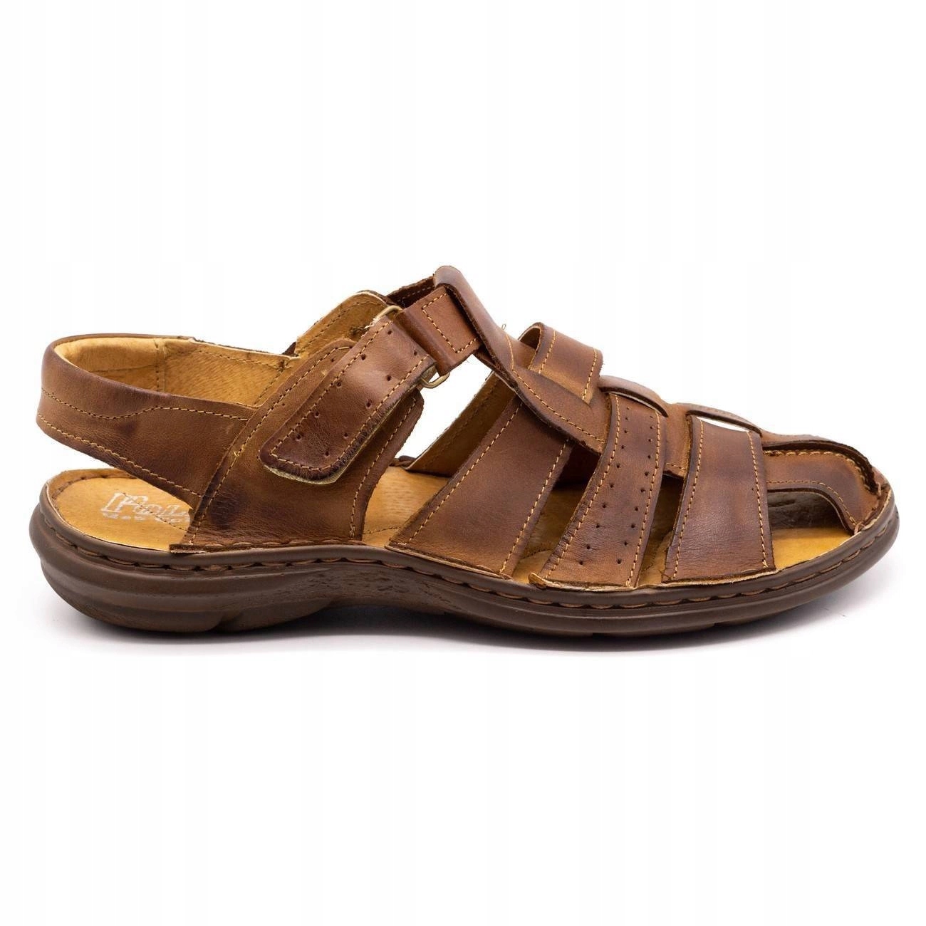 Pánské kožené sandály na suchý zip polské 211 hnědé camel 41