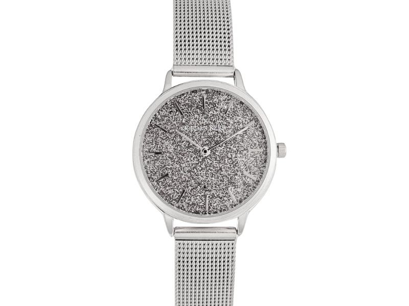 Elegantní ocelové dámské hodinky na náramku, stříbrný brokátový ciferník