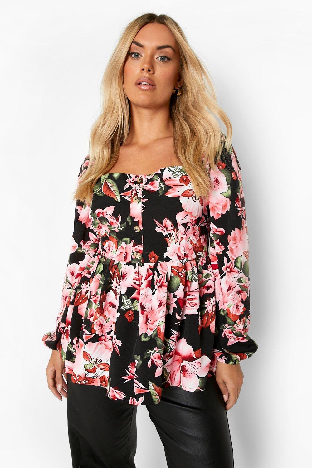 Boohoo ukp KWIATY GUZIKI FALBANA BLUZKA RĘKAW DŁUGI NG2 54 Rozmiar 54