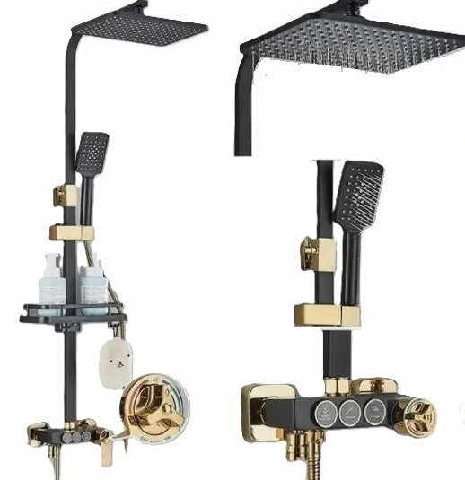 Čierna zlatá sprchová batéria Mido Termostat