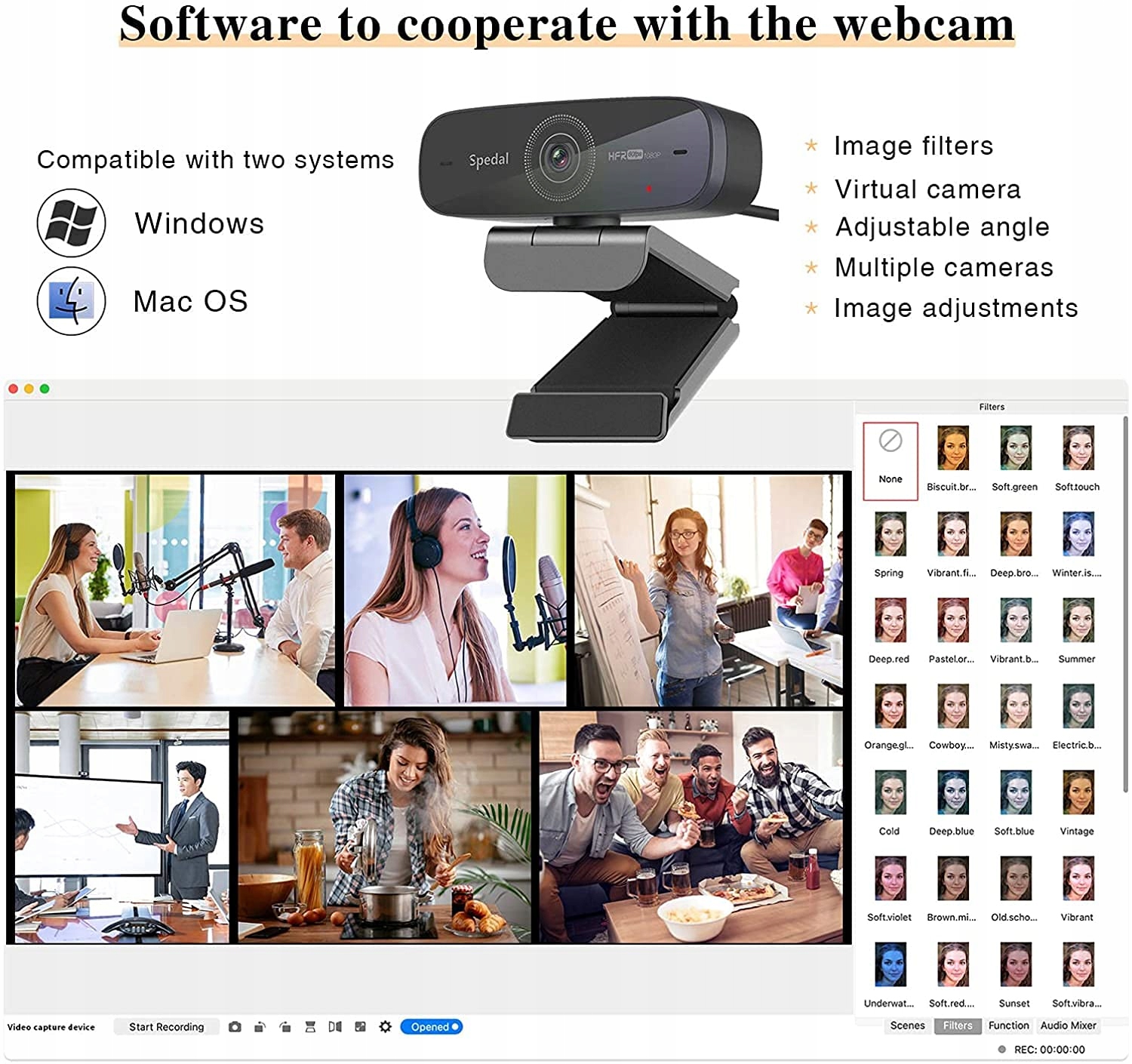 SPEDAL Kamera 1080P 60fps z Mikrofonami Auto Focus dla Mac Windows — miniatura 7