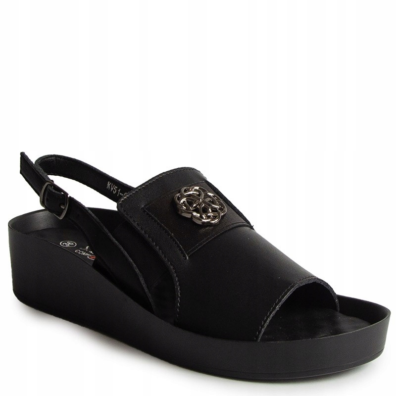 S.barski KV51-070 Černé Kožené Sandály S Ozdobou 36