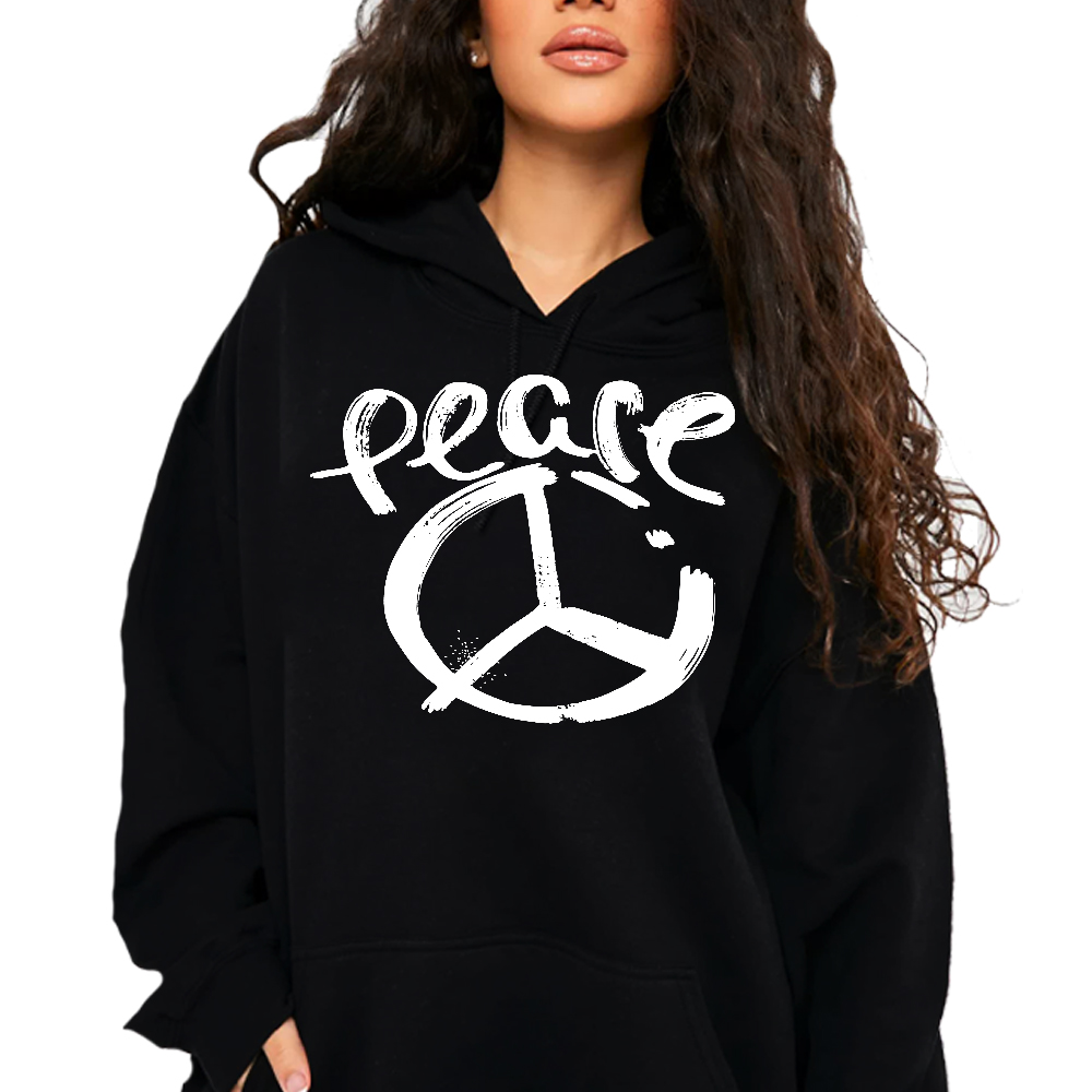 Mikina S Kapucí černá bavlna Streetwear módní Dárek Peace Vel L