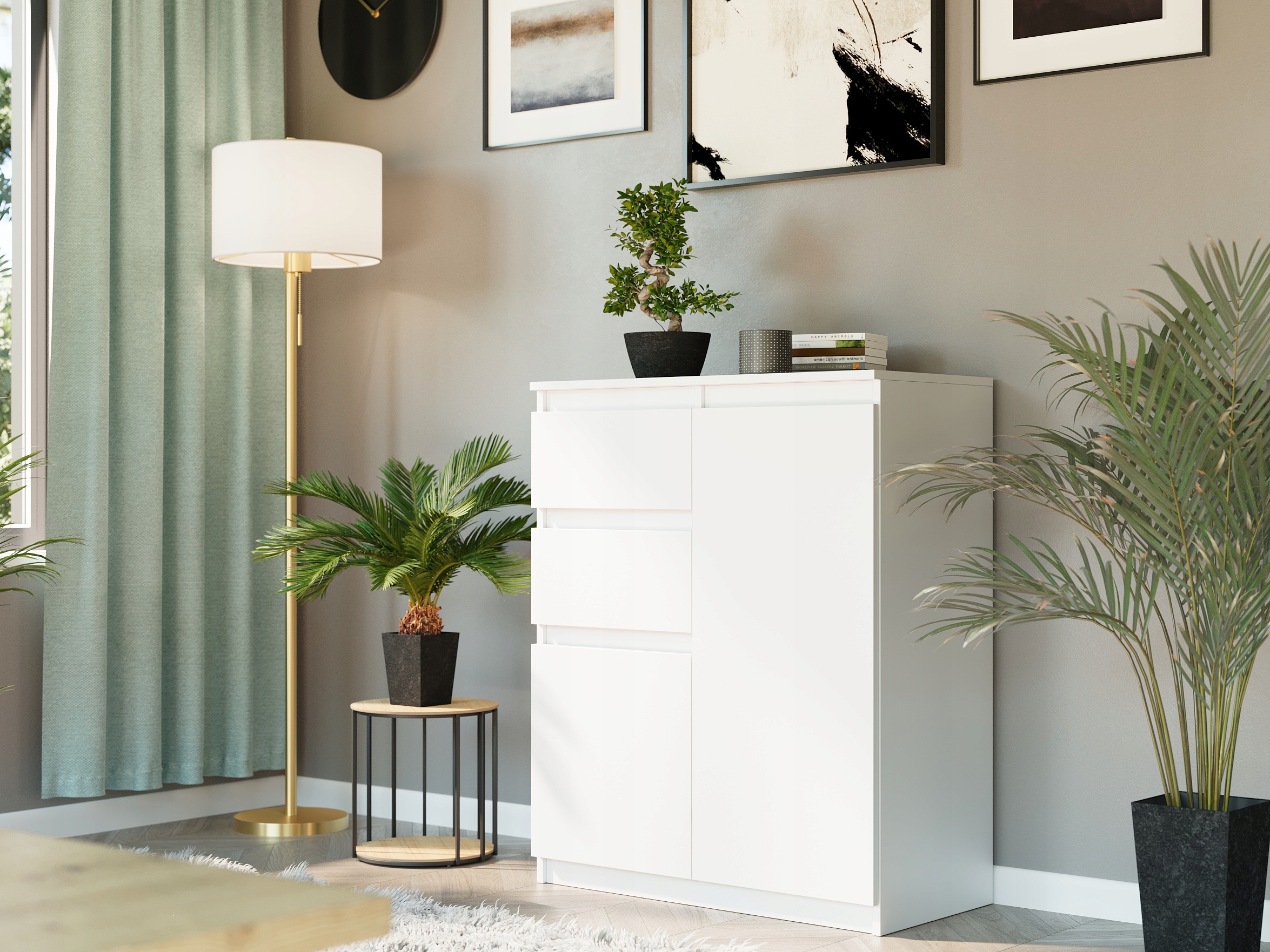 KOMODA 98CM SZAFKA 2 SZUFLADY BIAŁA S2