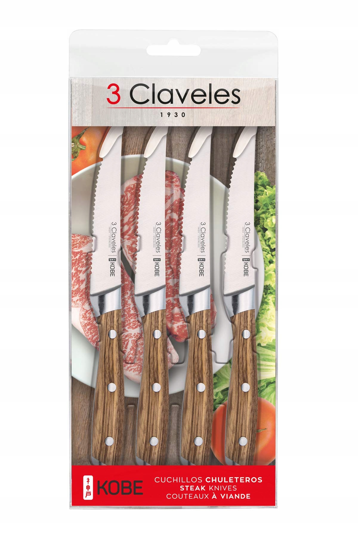 Nože Na Steaky Masa 3 Claveles Zoubkované Čepele Sada 4 Kusů