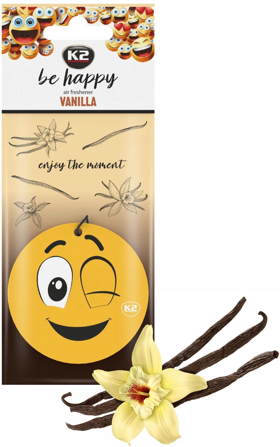 

K2 Be Happy Vanilla zapach samochodowy zawieszka