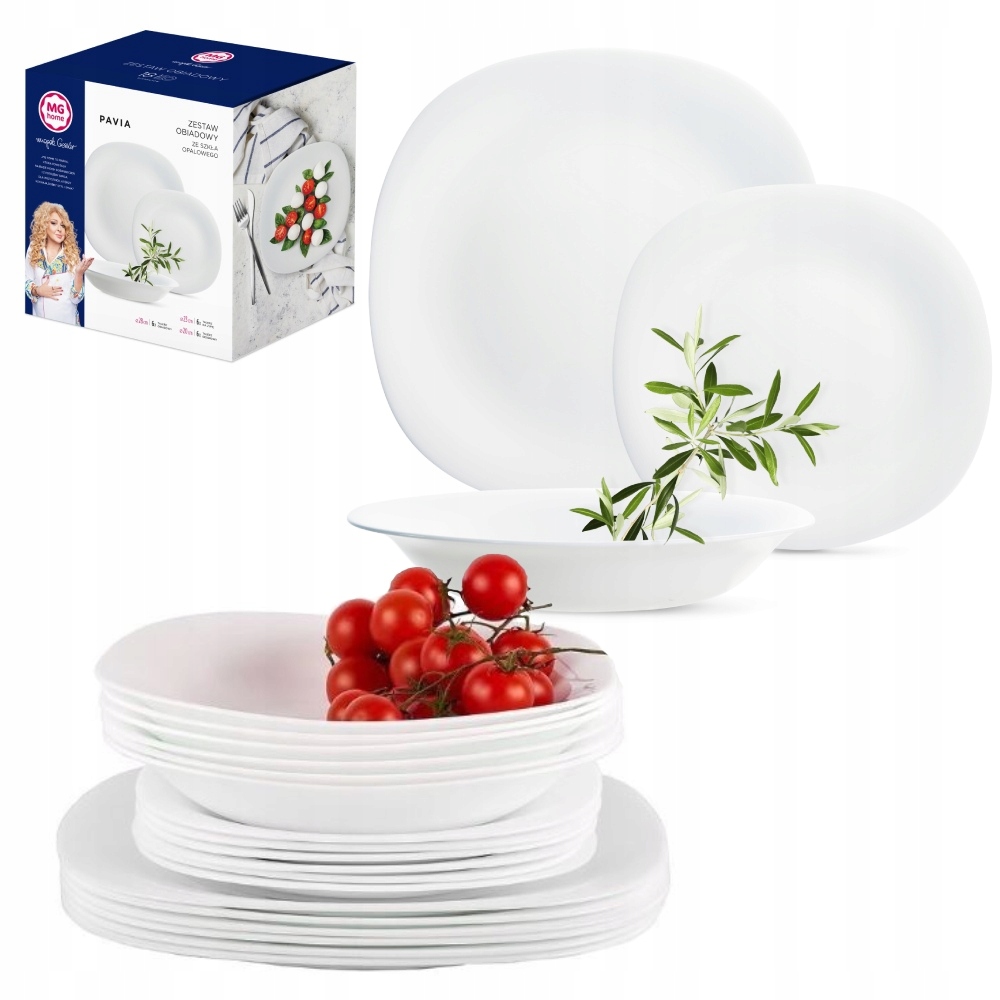 Komplet Súprava Taniera 36 ks Pre 12 osôb Jedálenský Servis Biele Taniere Pavia