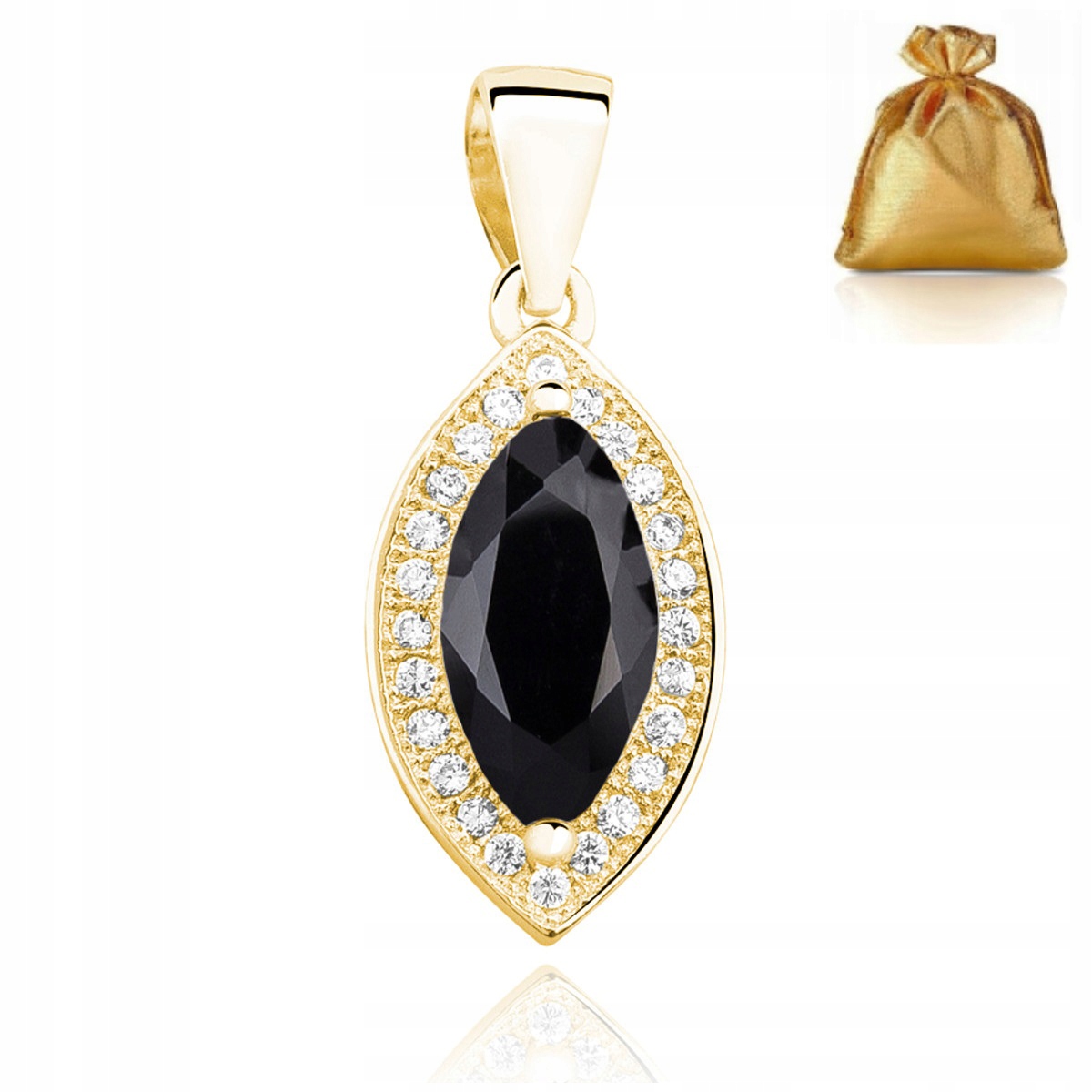 Zlatý Přívěsek Černý Křišťál Se Zirkony Stříbro Pozlacený Ryzost 925/585