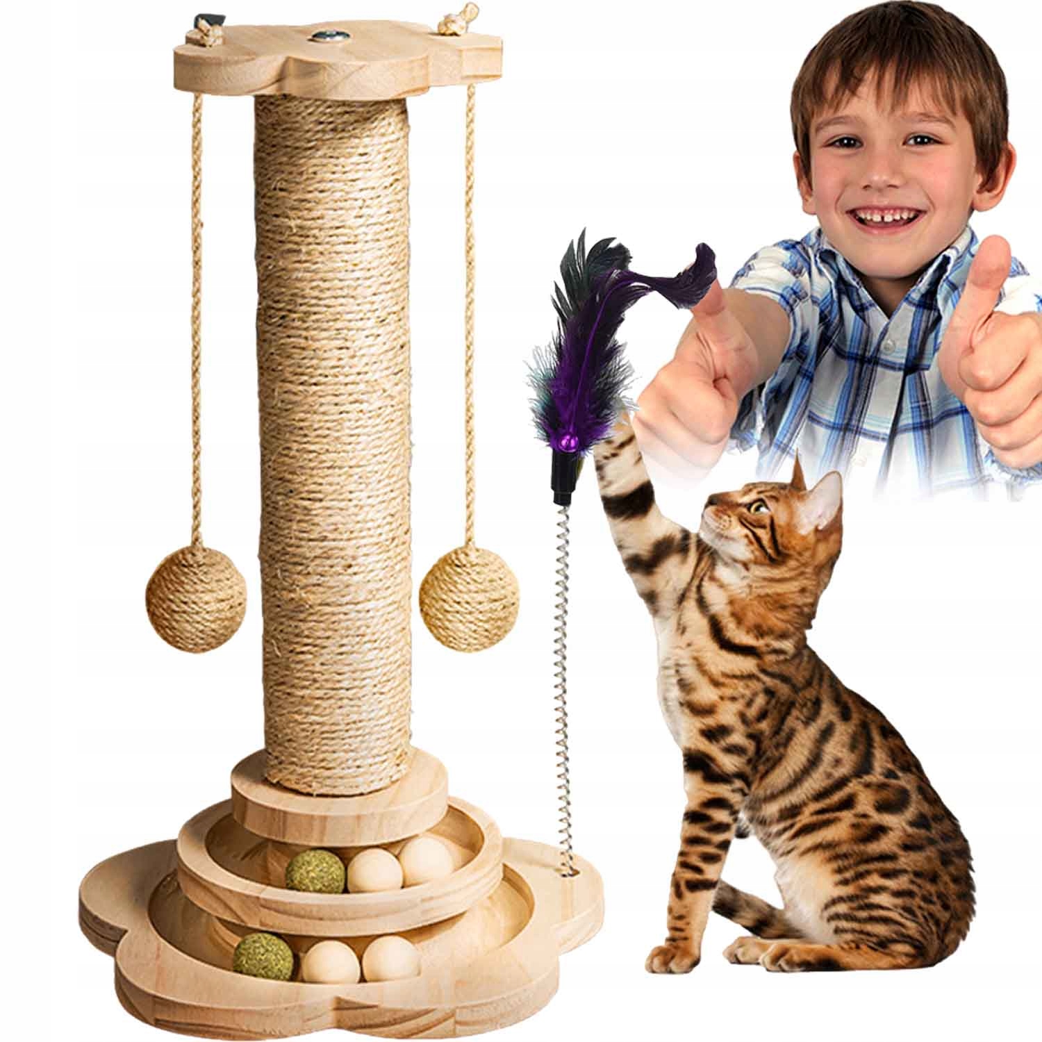 Levně Škrabadlo Pro Kočky Sisalová Věž S Míčem Pevné Stabilní 44.5 CM