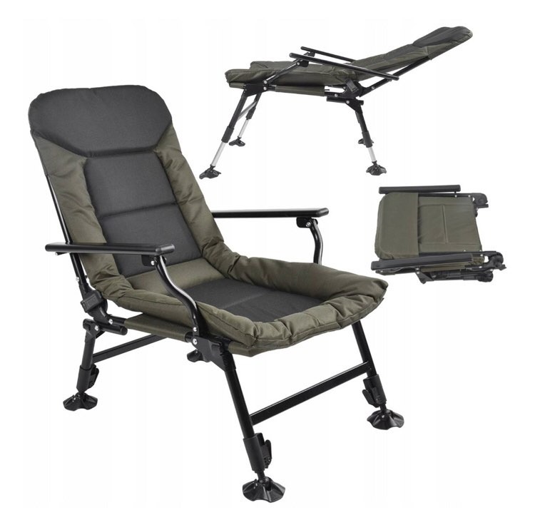 Fotel Karpiowy Krzesło Wędkarskie Stabilne Mocne max obciążenie do 160 kg