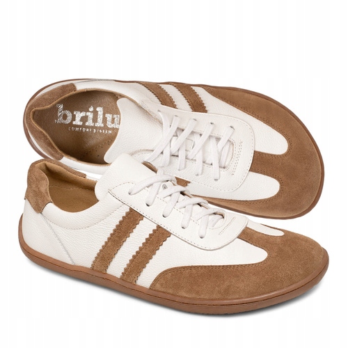Brilu Polskie Damskie Skórzane Sneakersy Barefoot Vanilla Biało-brązowe 39