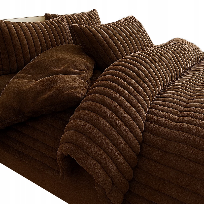 Pościel pluszowa 160x200 w szerokie grube Pasy miś 3D zimowa ciepła brąz