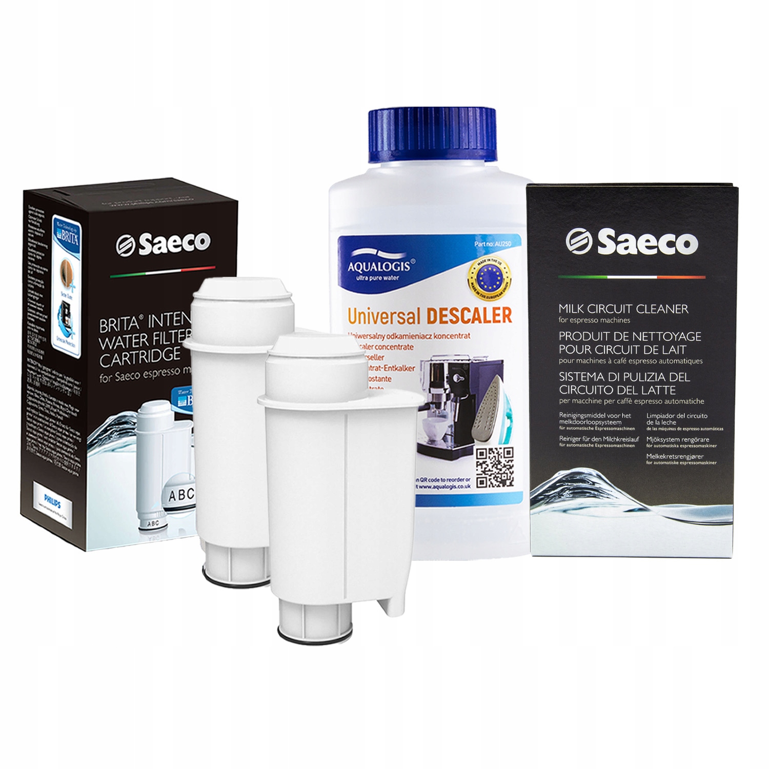 Odvápňovač UniDec 250 ml prášek 2 filtry pro kávovary Saeco Intenza+