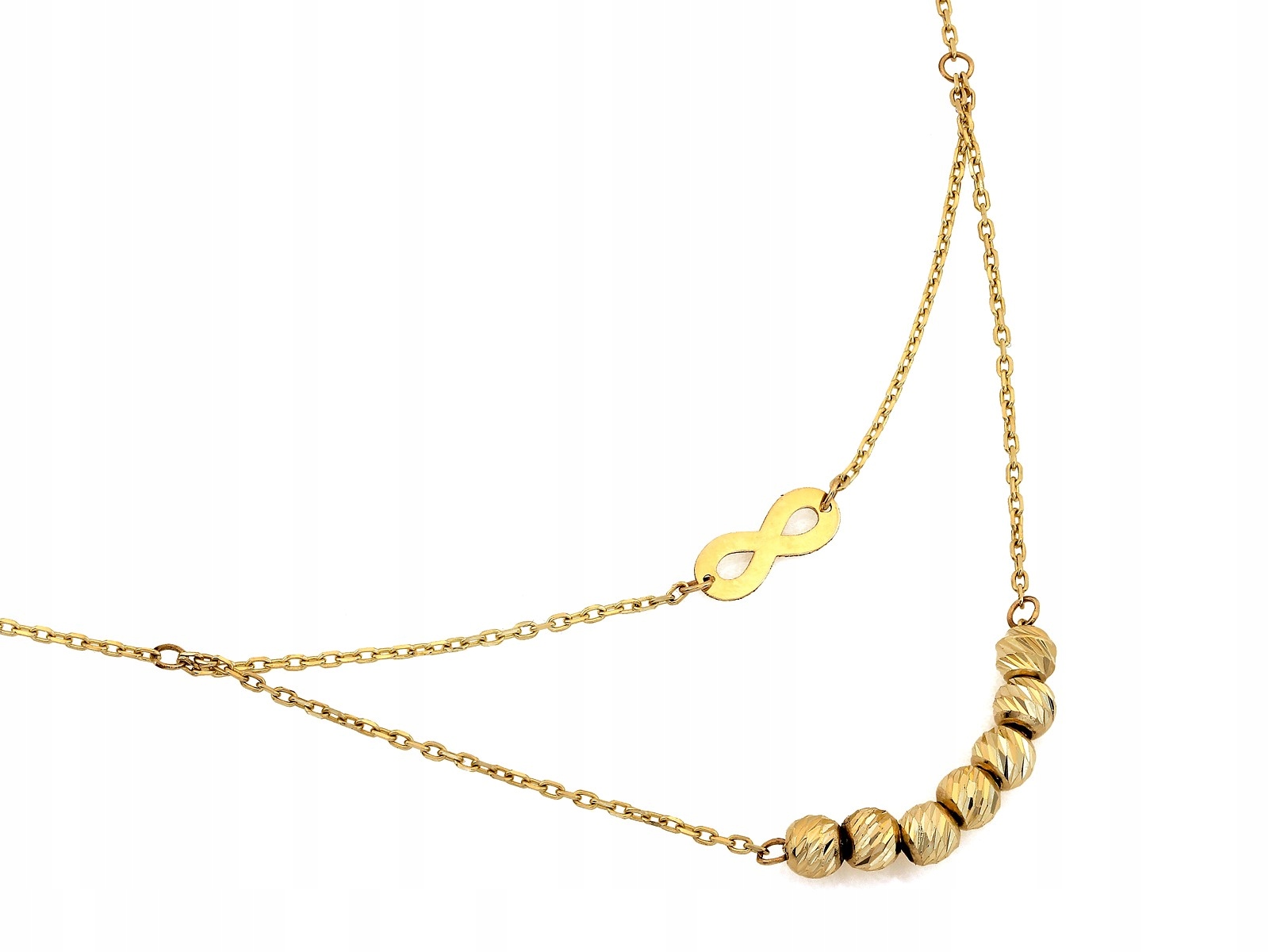 Zlatý náhrdelník pro ženu 585 s zirkonem a diamantovými kuličkami 14k