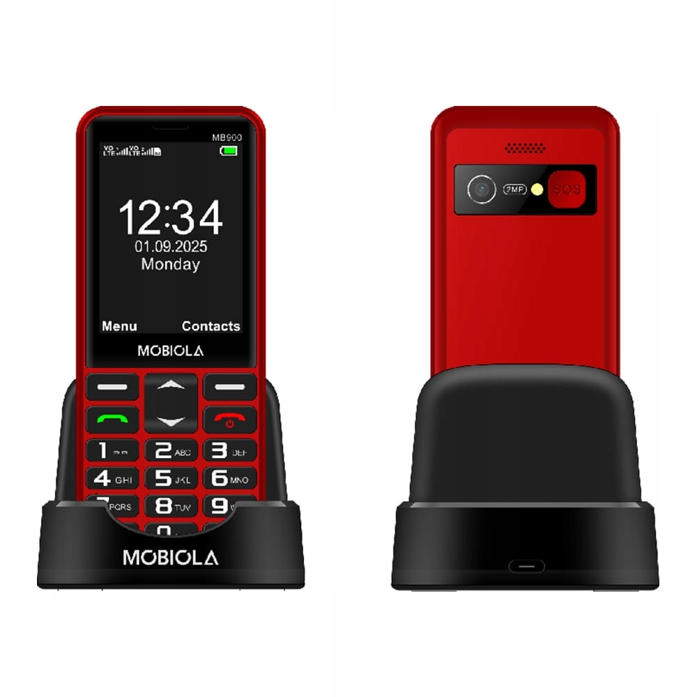 Mobiola telefon komórkowy dla seniora MB900 4G (lte) czerwony 48MB/128MB