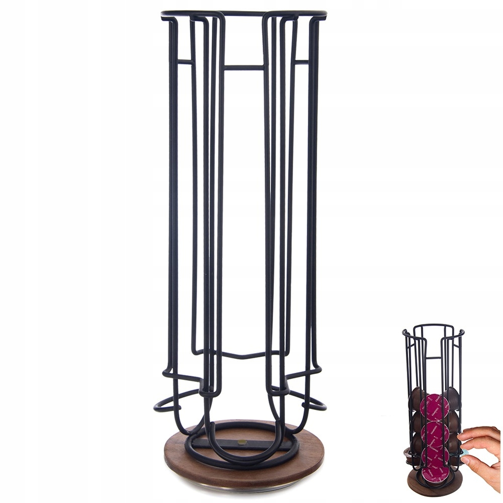 Levně Stojan na kávové kapsle otočný kovový černý Radka 33,5 cm