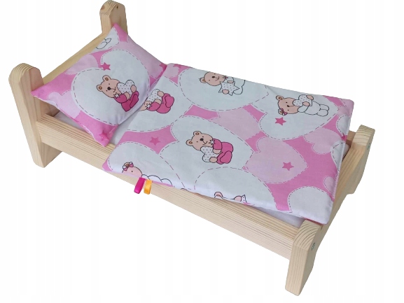 ŁÓŻKO DLA LALKI ŁÓŻECZKO DREWNIANE +POŚCIEL