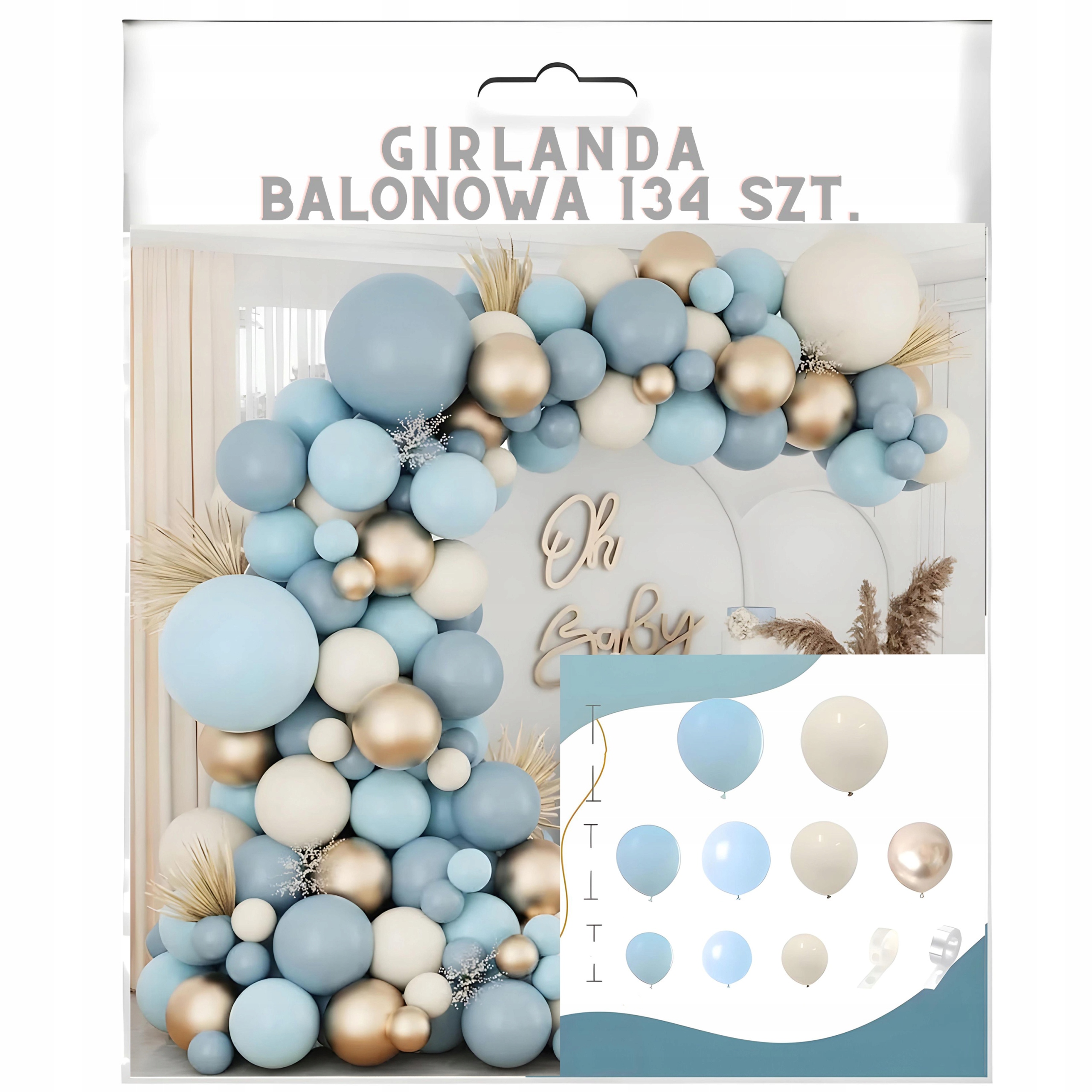 Girlanda balonowa zestaw balonów urodzinowe złote niebieskie 134szt. 2795