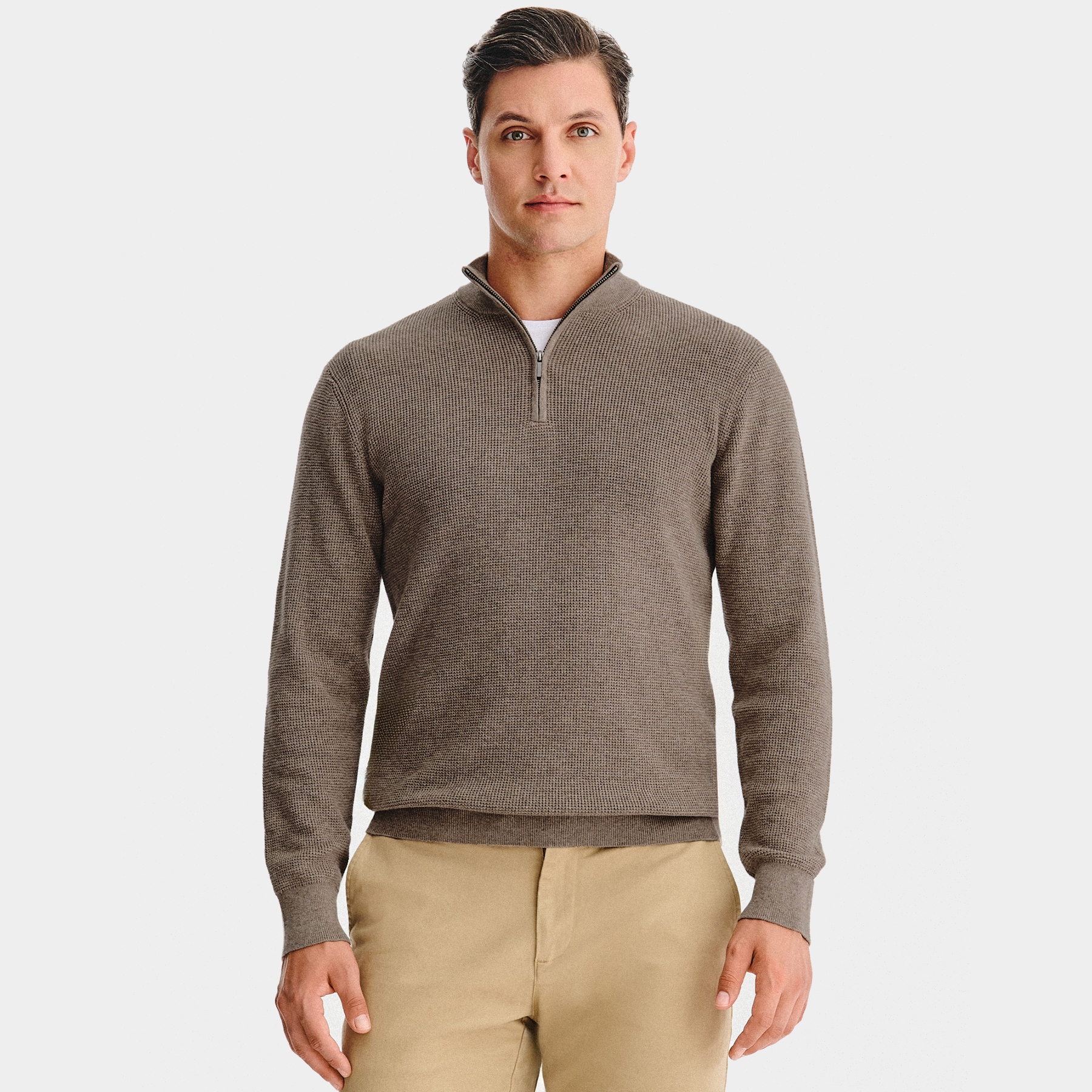 Hnědý pánský svetr s strukturovaným vzorem a vlnou Pako Lorente vel