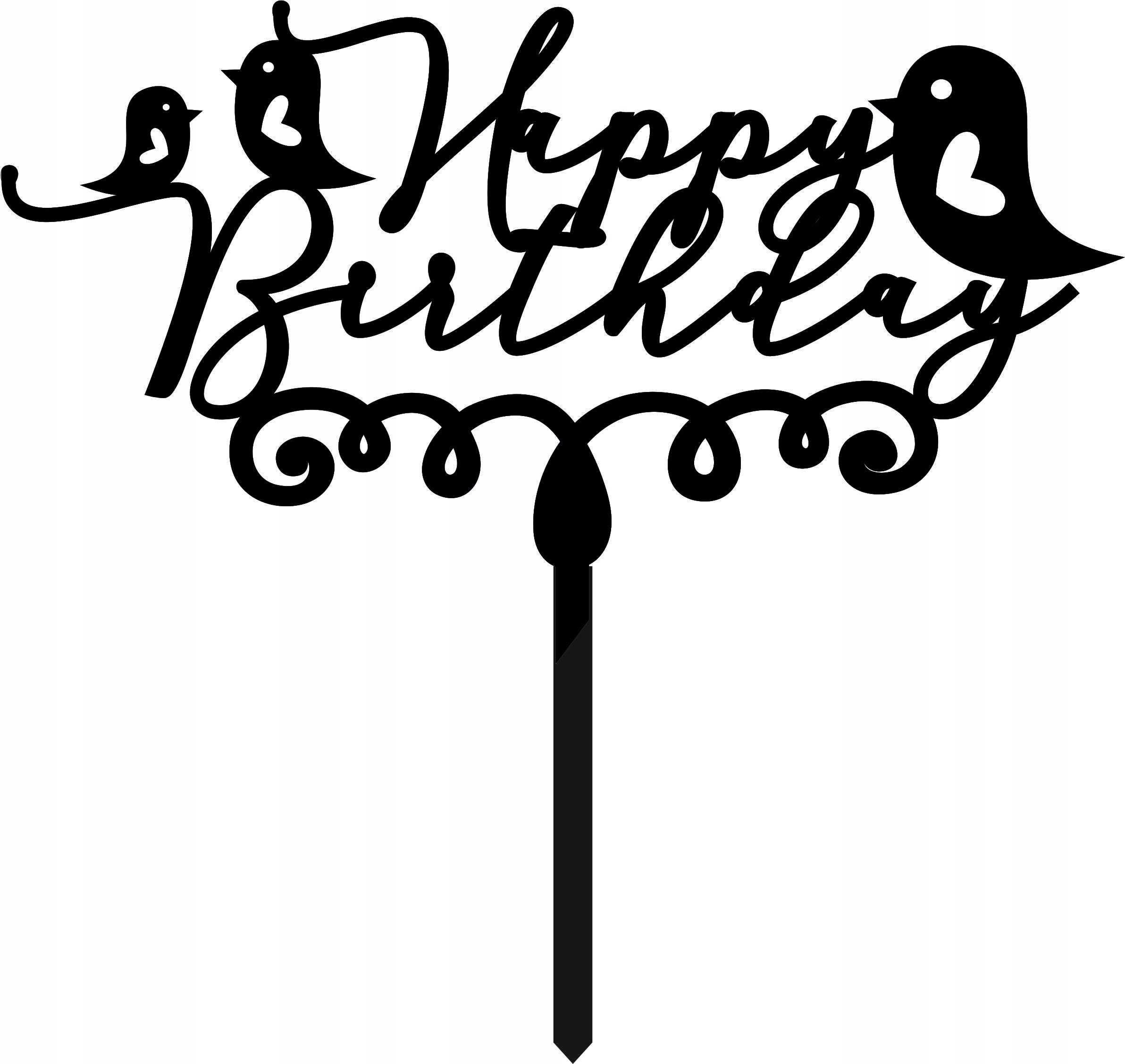 

Czarny Topper Na Tort Happy Birthday Urodziny Eko