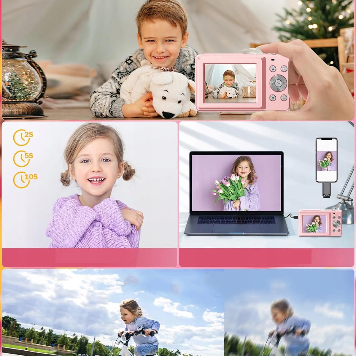 APARAT CYFROWY DLA DZIECI FOTOGRAFICZNY HD 1080P 44 MP 16X ZOOM OPTYCZNY Stabilizacja cyfrowa