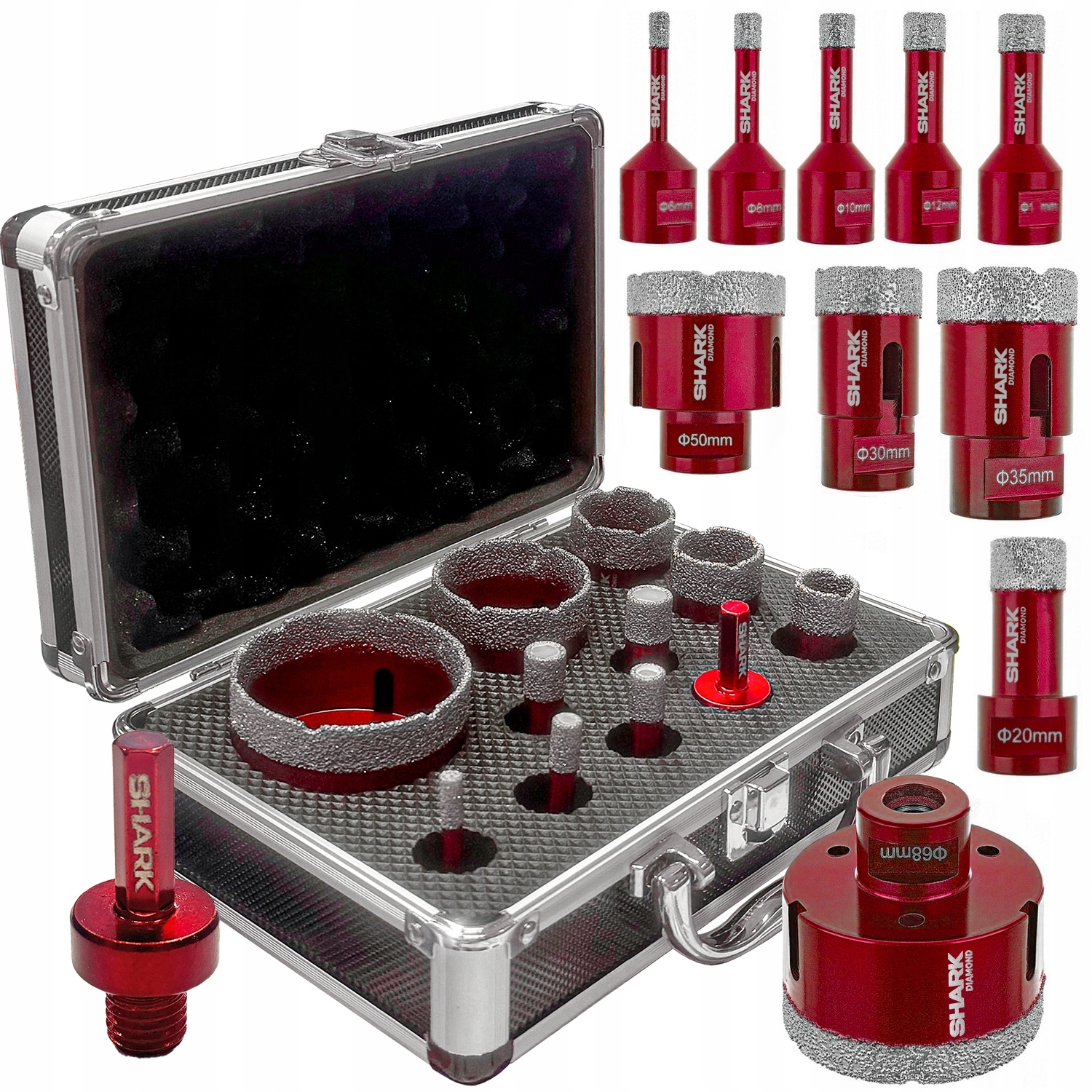 Koronka diamentowa otwornica M14 Shark zestaw 10 sztuk walizka adapter