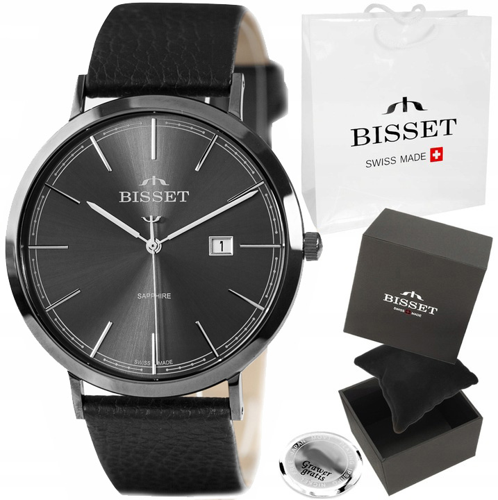 Švýcarské pánské hodinky hodinky Bisset se safírovým sklo Pro Tátu Gravírování