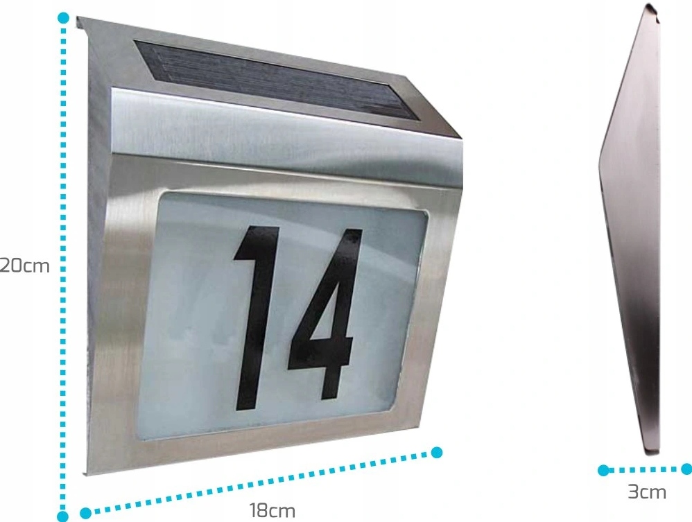 NUMEREM DOMU PODŚWIETLANY TABLICA ADRESOWA SOLARNY Wysokość 20 mm
