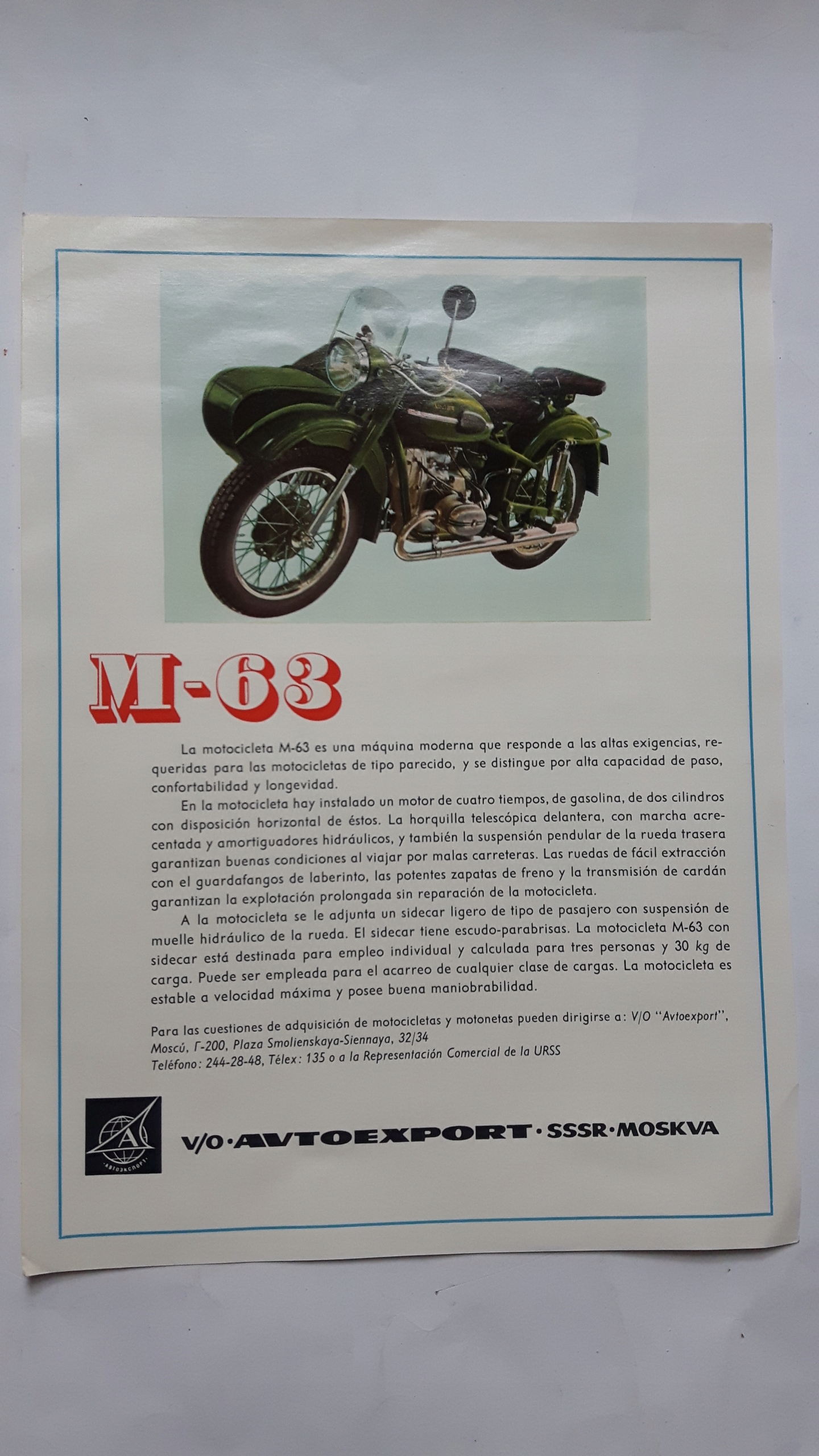 AVTOEXPORT Moskwa Reklama Motocykl z koszem M-63 ... DB++ • Cena ...