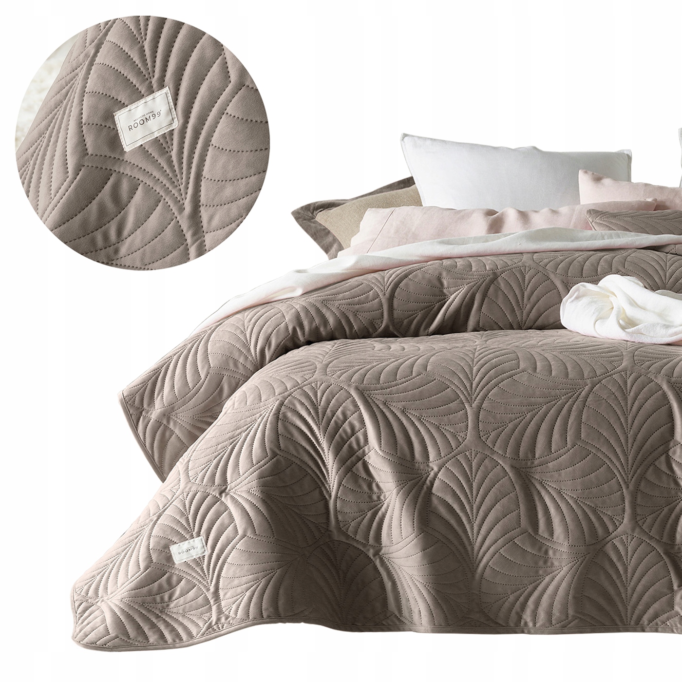 ROOM99 Narzuta na łóżko kanapę 200x220 brązowa welurowa pikowana Feel