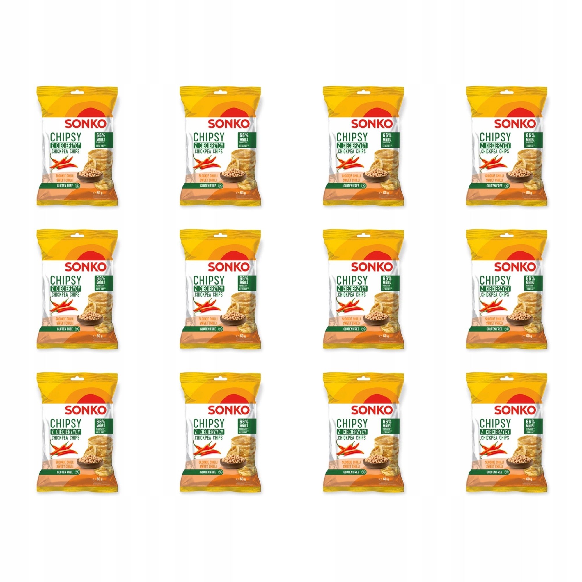 12x 60g Chipsy z ciecierzycy o smaku słodkiego chili Sonko