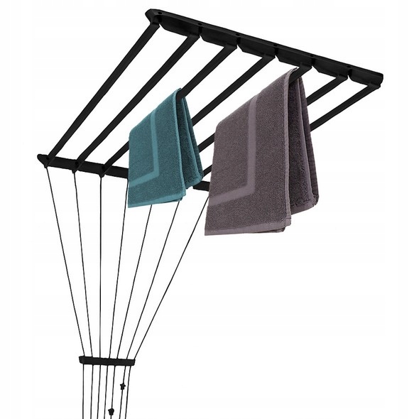 Levně Černá Sušák Stropní koupelnová na balkon 110 cm 7 tyčí