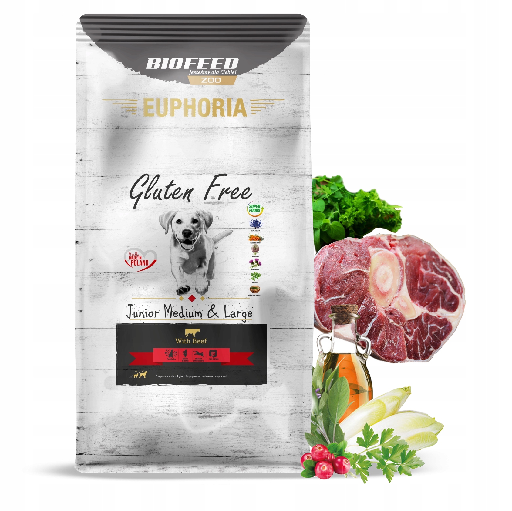 Biofeed Euphoria Junior Gluten Free Beef dla szczeniąt Średnich Dużych 12kg
